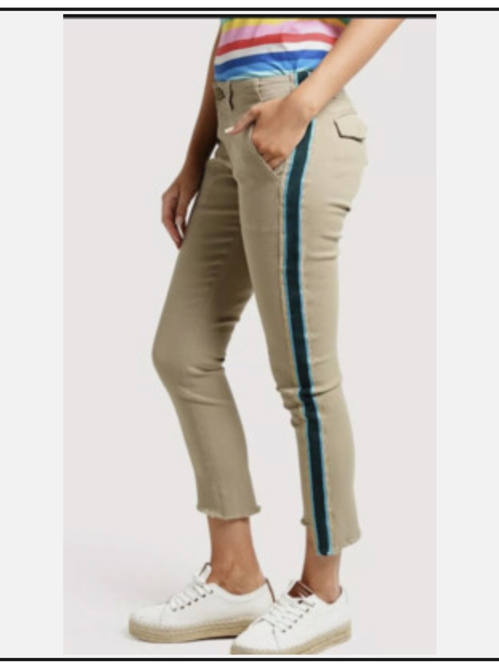 Pam and Gela Khaki Uniform Metallic Side Stripe Step Hem Skinny Leg Pants